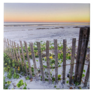 A Beach Fence at Sunset Ceramic Tile