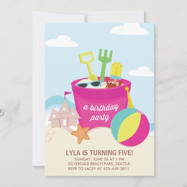 A Beach Party Kid's birthday Party invitation (Front)