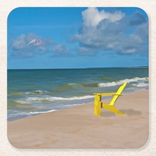 A Beach Somewhere and Beach Chair Square Paper Coaster
