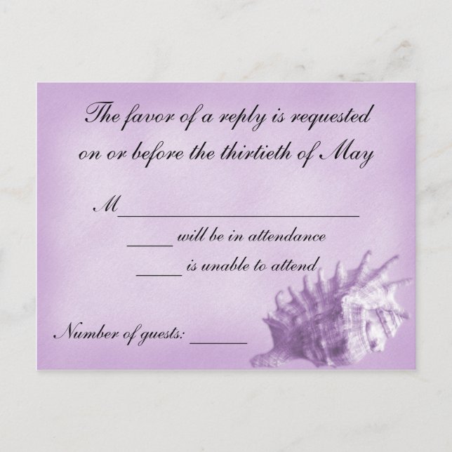 A Beach Wedding RSVP Card (Purple) (Front)