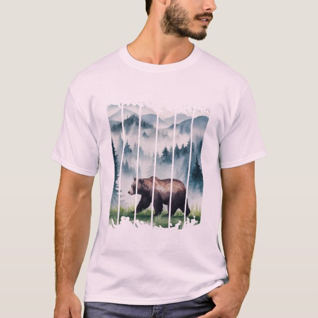 a bear in a misty Wild forest  T-Shirt (Front)