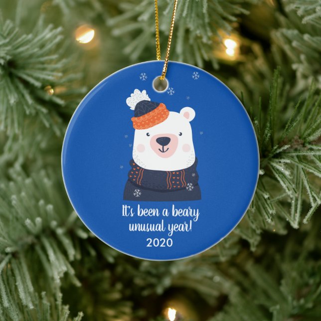 A Beary Unusual Year, Funny Bear 2020 Christmas Ceramic Ornament (Tree)