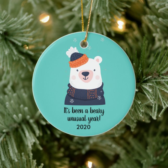 A Beary Unusual Year, Funny Bear 2020 Christmas Ceramic Ornament (Tree)