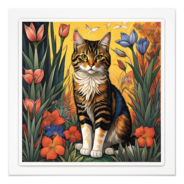 A beautiful and colorful cat sitting on a spring b photo print (Front)