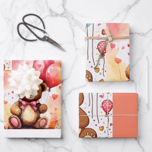 A BEAUTIFUL AND CUTE TEDDY DESIGN WRAPPING PAPER SHEETS