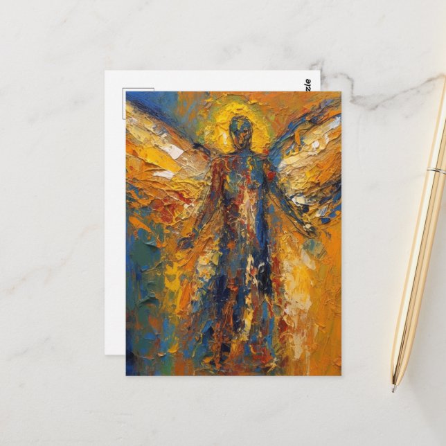 A Beautiful Angel Blue Gold Postcard (Front/Back In Situ)