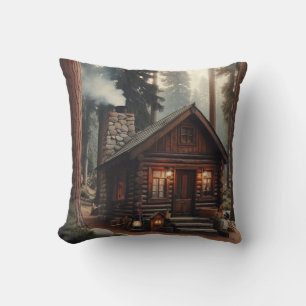 A Beautiful Antique Log Cabin in the Woods Throw Pillow