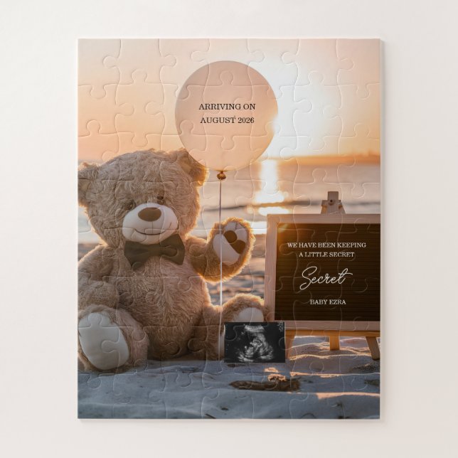 A beautiful beach digital pregnancy announcement jigsaw puzzle (Vertical)