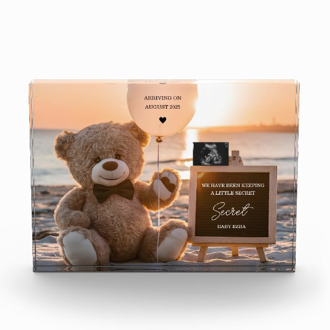A beautiful beach digital pregnancy announcement  photo block (Front)