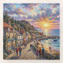 A Beautiful Beach Village Boardwalk at Sunset