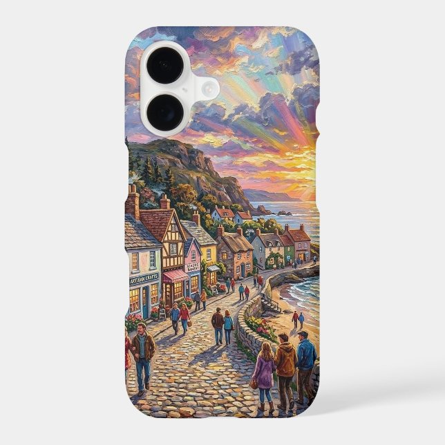 A Beautiful Beach Village Boardwalk at Sunset iPhone Case (Back)