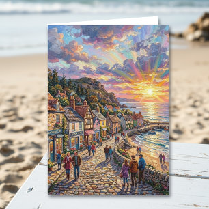 A Beautiful Beach Village Boardwalk Birthday Card
