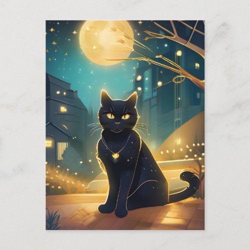 A beautiful black cat postcard