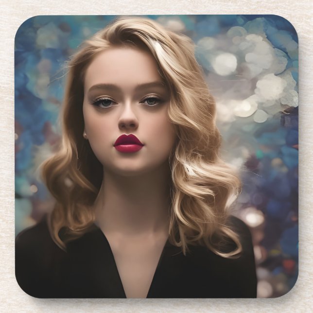 A Beautiful Blonde Woman  Beverage Coaster (Front)