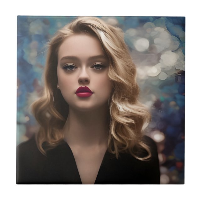 A Beautiful Blonde Woman Ceramic Tile (Front)