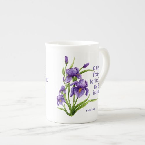 A beautiful bouquet of Iris flowers with scripture Bone China Mug