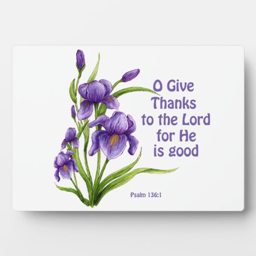 A beautiful bouquet of Iris flowers with scripture Plaque