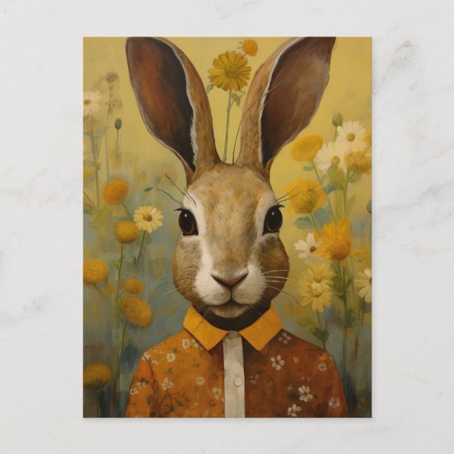 A Beautiful Brown Rabbit in a Floral Shirt Postcard (Front)