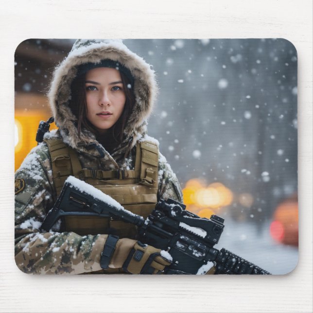 A beautiful brunette soldier girl mouse pad (Front)