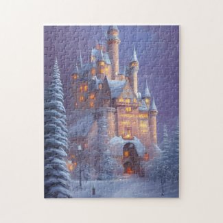 A Beautiful Castle Illuminated in the Snow 