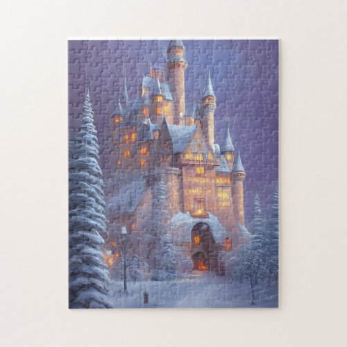A Beautiful Castle Illuminated in the Snow  Jigsaw Puzzle