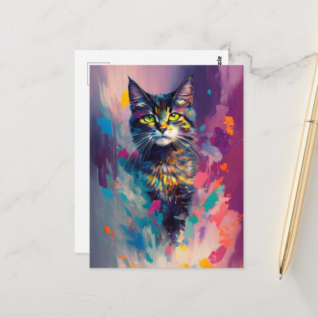 A Beautiful Cat Colorful Postcard (Front/Back In Situ)