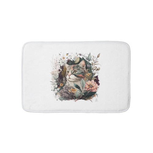 A beautiful cat WITH bouquet of roses for cat love Bath Mat