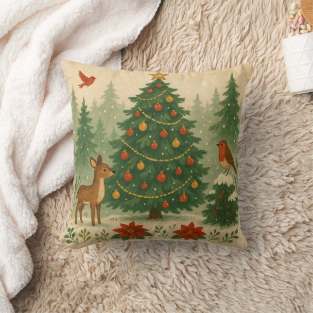 A beautiful Christmas tree in nature Throw Pillow (Blanket)