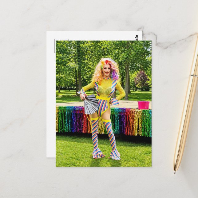 A Beautiful Colorful Gorgeous Drag Queen Postcard (Front/Back In Situ)