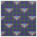 A beautiful colourful highland cow on tartan. fabric