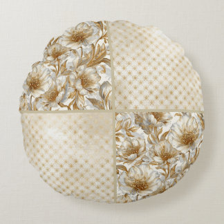 A Beautiful Combination of Flowers ,Gold Dots Art  Round Pillow