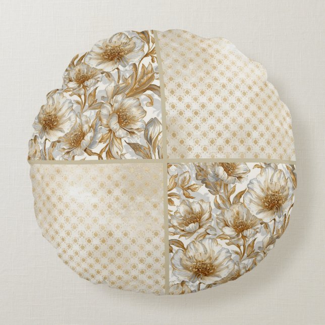 A Beautiful Combination of Flowers ,Gold Dots Art  Round Pillow (Front)