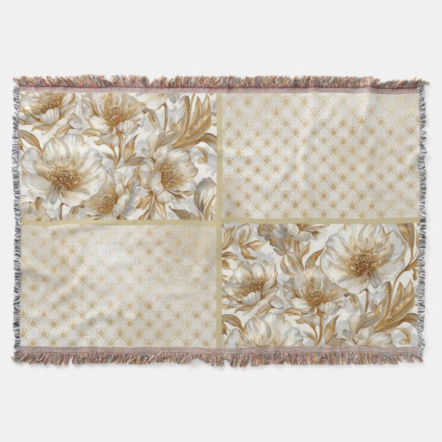 A Beautiful Combination of Flowers ,Gold Dots Art Throw Blanket (Front)