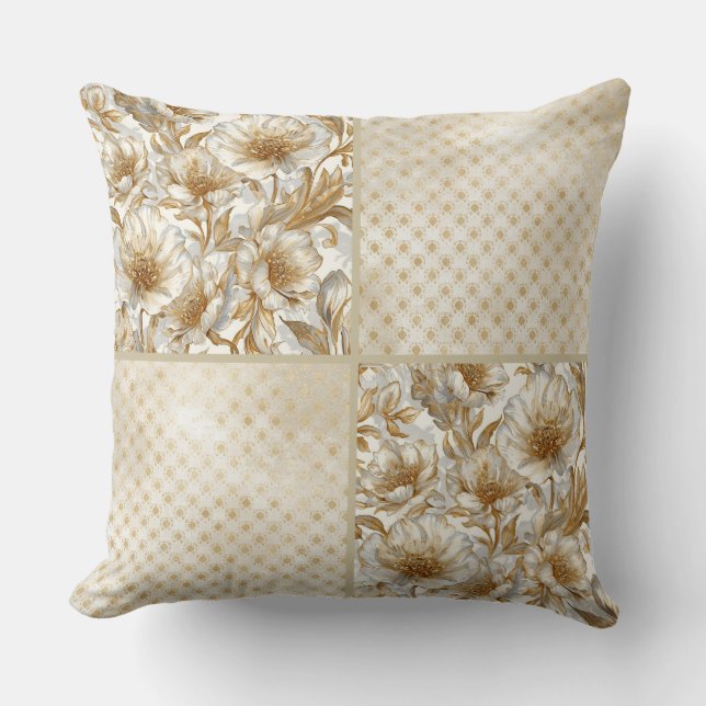 A Beautiful Combination of Flowers ,Gold Dots Art  Throw Pillow (Front)