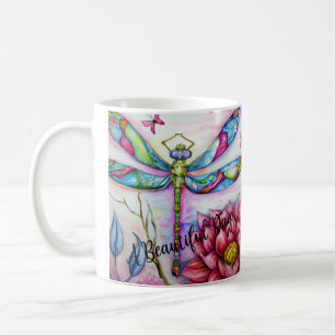 A Beautiful Day, Watercolor Dragonfly, Personalize Coffee Mug