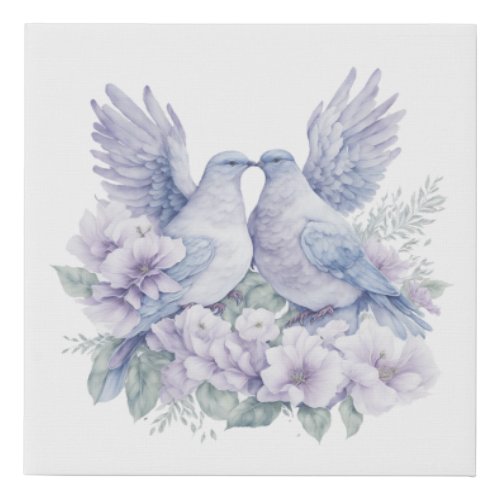 A Beautiful Dove Couple Watercolor Faux Canvas Print