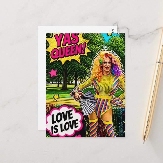 A Beautiful  Drag Queen Colorful Pop Art Postcard (Front/Back In Situ)