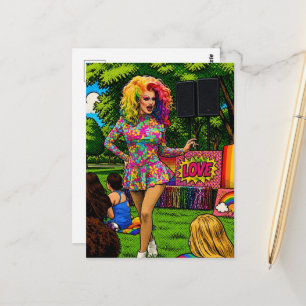 A Beautiful Drag Queen in Park Colorful Pop Art Postcard