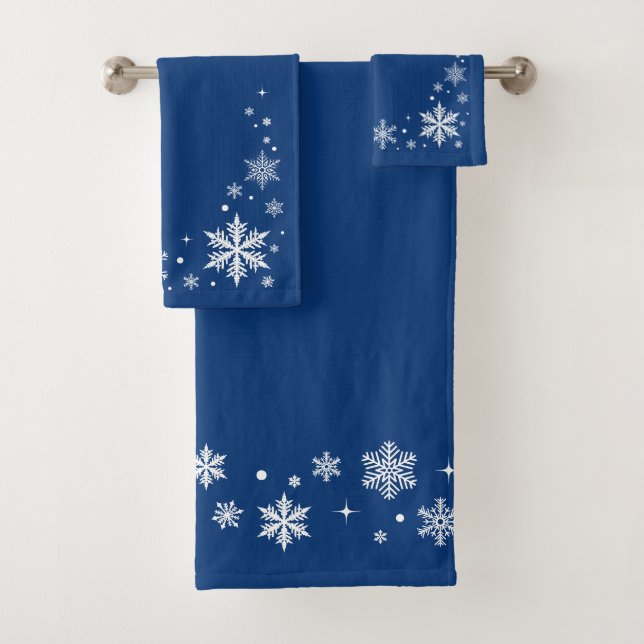 A beautiful, elegant blue towel set, snowflakes (Insitu)