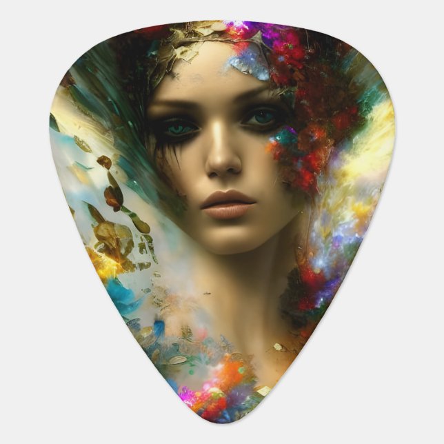 A beautiful fantasy woman guitar pick (Front)