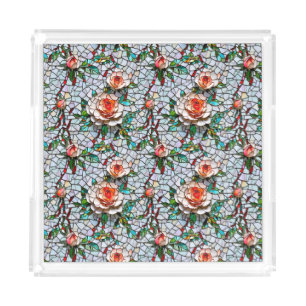 A Beautiful Faux Mosaic Floral Pattern Acrylic Tray