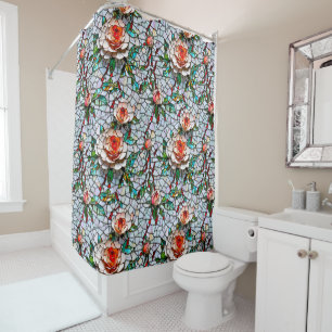 A Beautiful Faux Mosaic Floral Pattern Shower Curtain