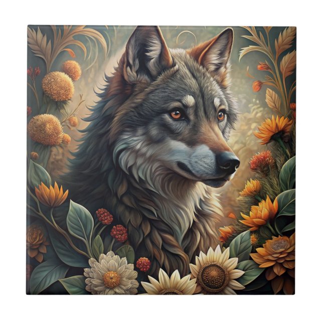 A Beautiful Forest Wolf Ceramic Tile (Front)