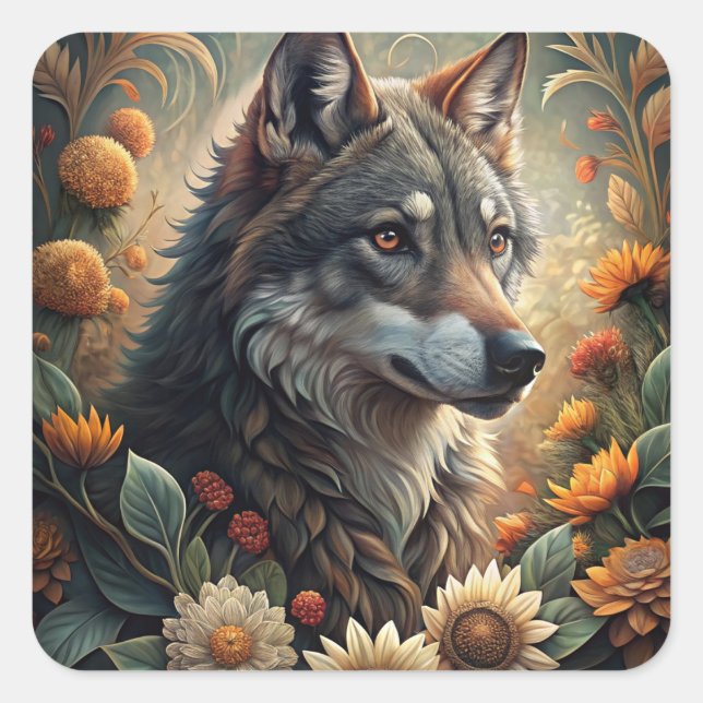 A Beautiful Forest Wolf Square Sticker (Front)