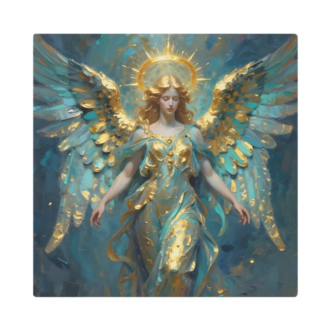 A Beautiful Gold and Turquoise Angel  Metal Print (Front)