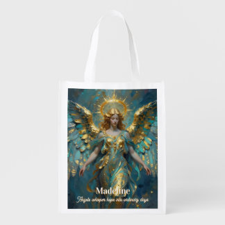 A Beautiful Gold and Turquoise Angel Personalized Grocery Bag