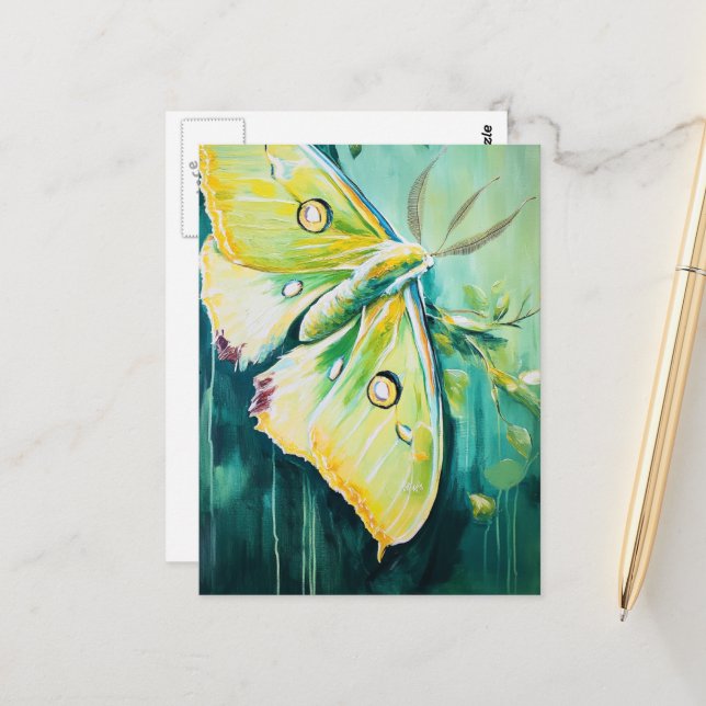 A Beautiful Green Moth Postcard (Front/Back In Situ)