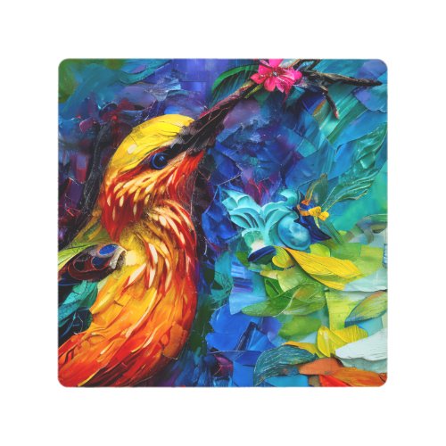 A Beautiful Hummingbird Mixed Media Painting Metal Print