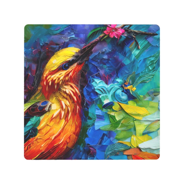 A Beautiful Hummingbird Mixed Media Painting Metal Print (Front)