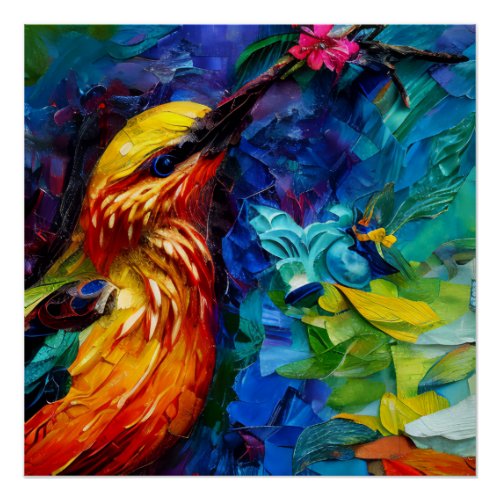 A Beautiful Hummingbird Mixed Media Painting Poster